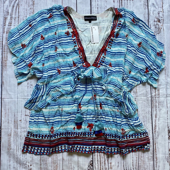 Hemant & Nandita Pom Pom Ruffle Tunic Blue Tassel Medium NWT - Picture 1 of 7
